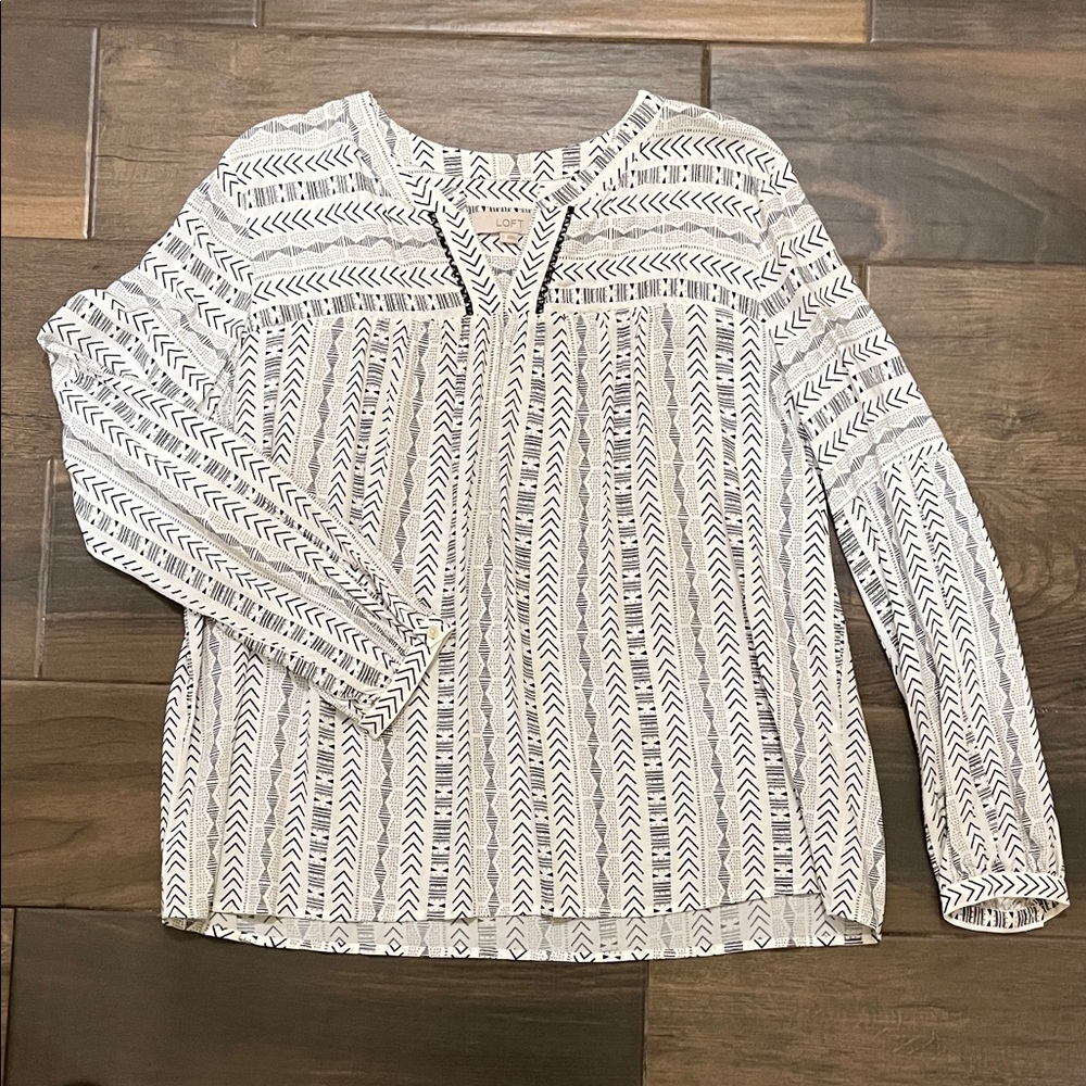 LOFT Black and White Patterned Blouse